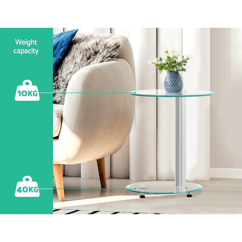 Artiss Side Coffee Table Bedside Furniture Oval Tempered Glass Top 2 Tier - Emete Store