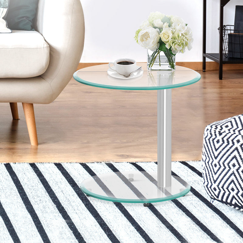 Artiss Side Coffee Table Bedside Furniture Oval Tempered Glass Top 2 Tier Emete store