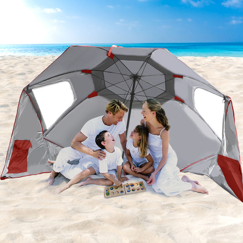 Mountview Beach Umbrella Outdoor Umbrellas Sun Shade Garden Shelter 2.33M Red - Emete Store