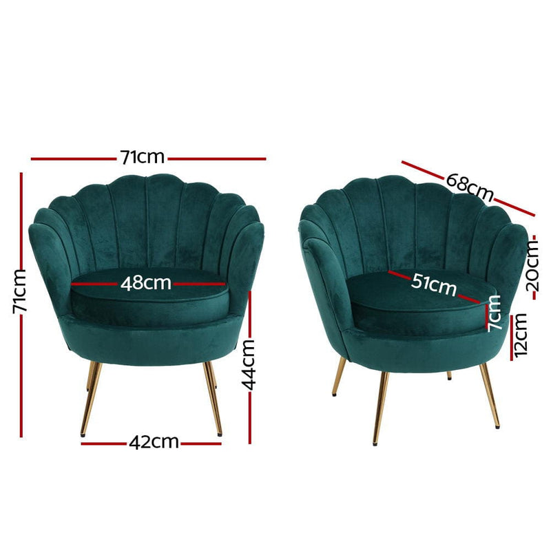 Artiss Armchair Lounge Chair Accent Armchairs Retro Lounge Accent Chair Single Sofa Velvet Shell Back Seat Green Emete store