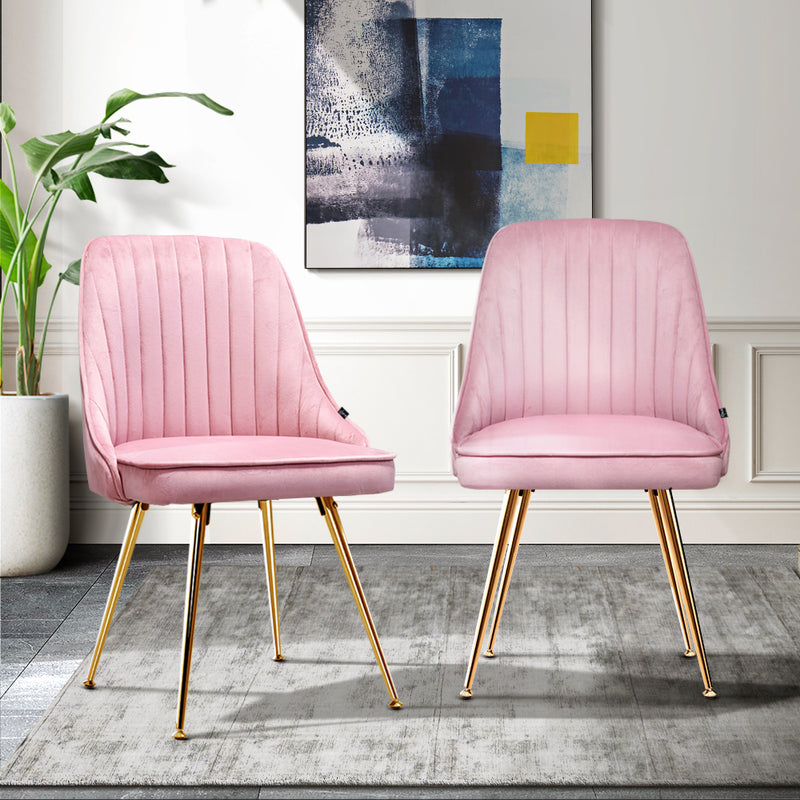 Artiss Set of 2 Dining Chairs Retro Chair Cafe Kitchen Modern Iron Legs Velvet Pink Emete store