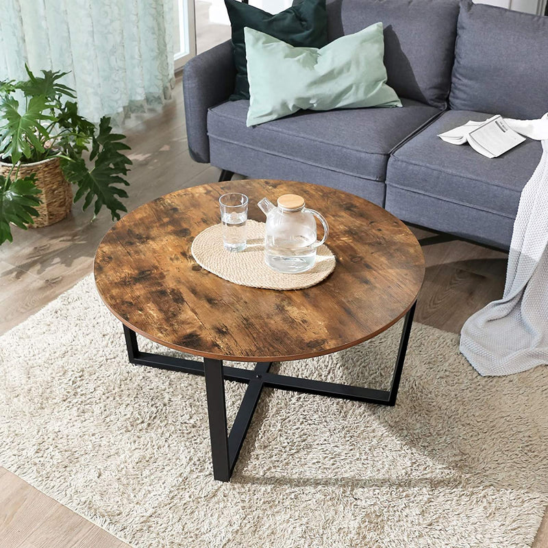 Round Coffee Table Rustic Brown and Black Emete store