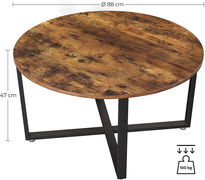 Round Coffee Table Rustic Brown and Black Emete store