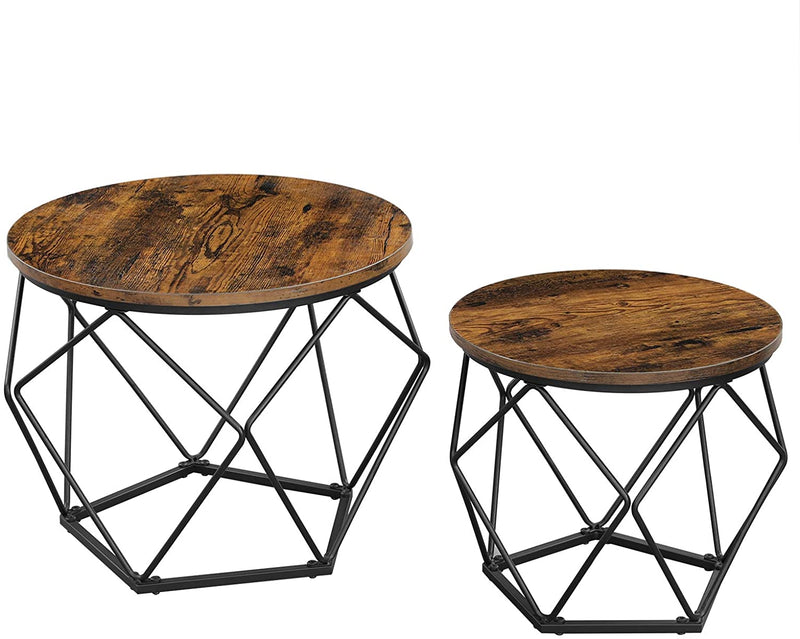 Set of 2 Side Tables Robust Steel Frame Rustic Brown and Black Emete store