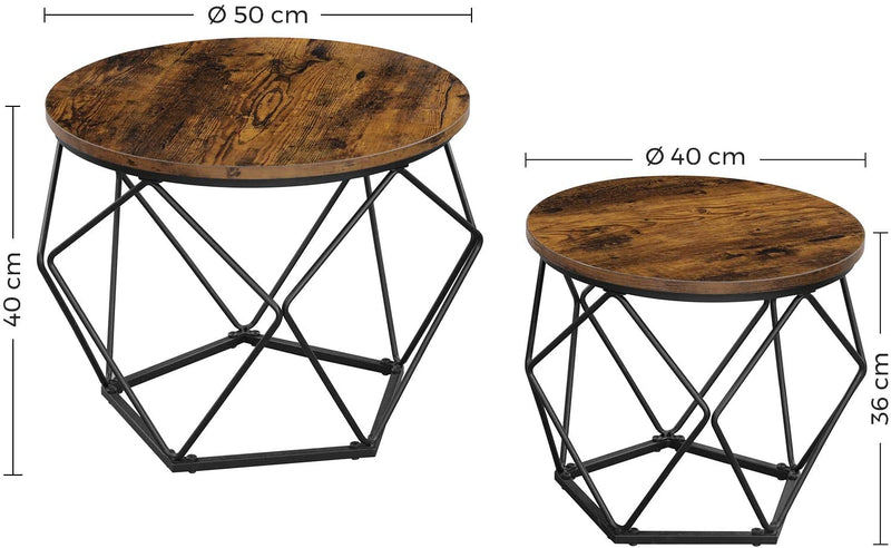 Set of 2 Side Tables Robust Steel Frame Rustic Brown and Black Emete store
