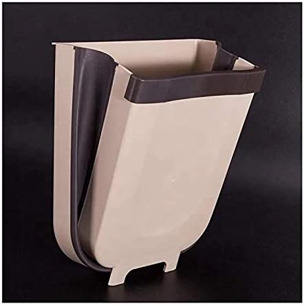 Hanging Trash Can Collapsible Small Garbage Waste Bin for Kitchen Cabinet Door (Beige) Emete store