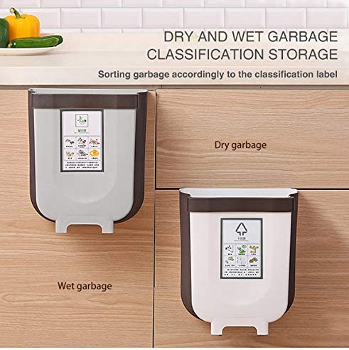 Hanging Trash Can Collapsible Small Garbage Waste Bin for Kitchen Cabinet Door (Grey) Emete store