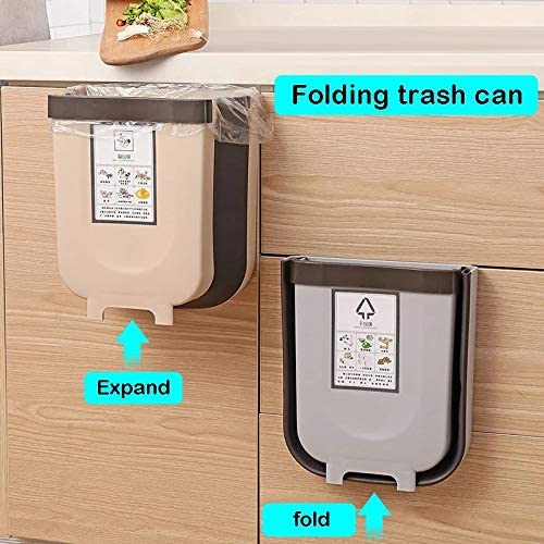 Hanging Trash Can Collapsible Small Garbage Waste Bin for Kitchen Cabinet Door (Grey) Emete store