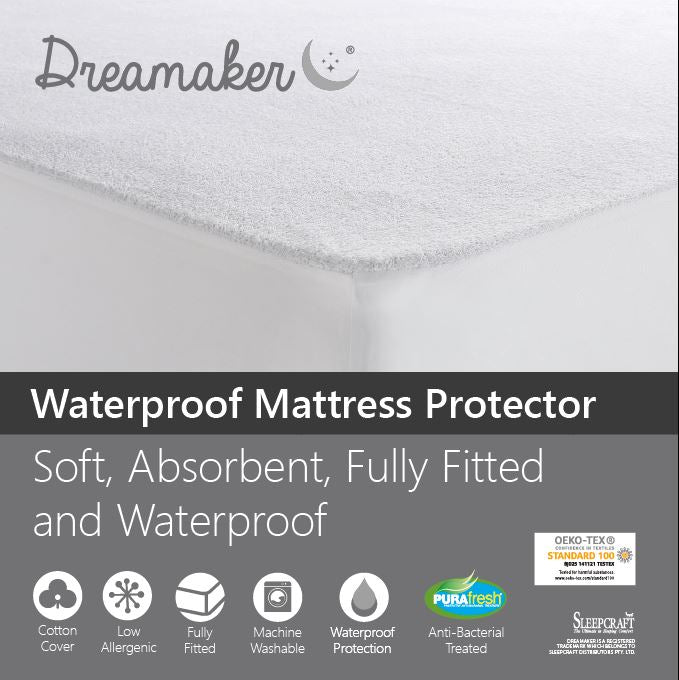 Mattress Protector - Dreamaker Waterproof Fitted Mattress Protector King Single Bed Emete store
