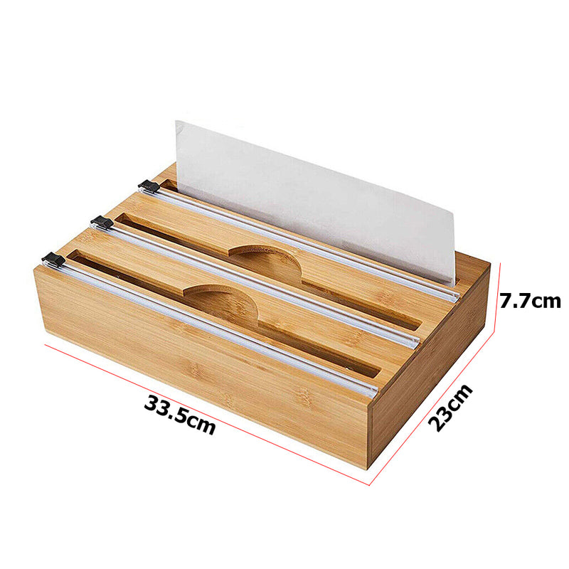 Bamboo Food Wrap Dispenser Cutter Foil Cling Film Storage Holder Box Kitchen Idropship