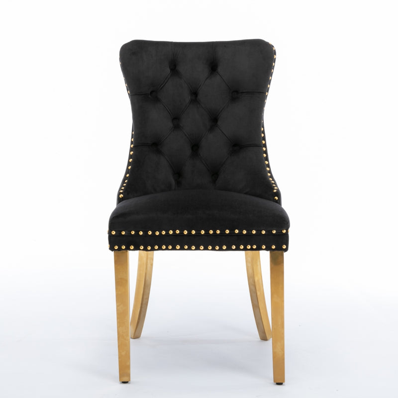 AADEN 2x Velvet Dining Chairs with Golden Metal Legs-Black Emete store