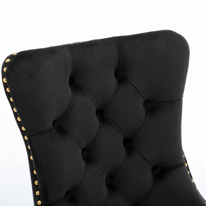 AADEN 2x Velvet Dining Chairs with Golden Metal Legs-Black Emete store