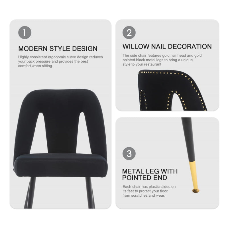 AADEN 2x Velvet Dining chairs with Metal Legs-Black Emete store