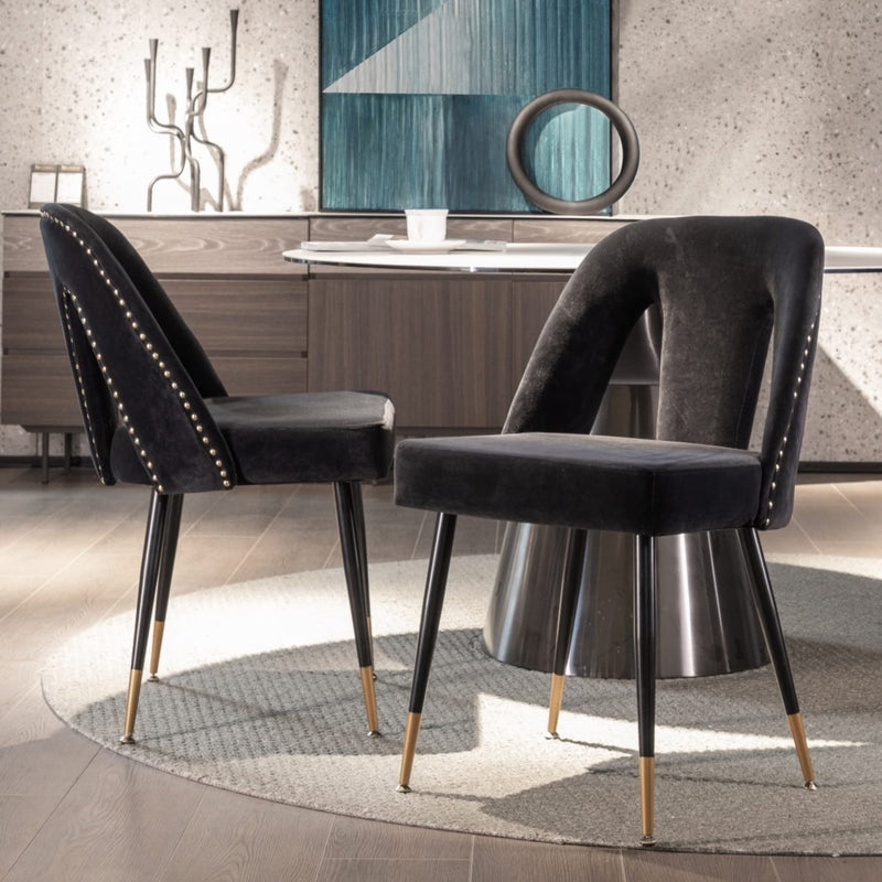 AADEN 2x Velvet Dining chairs with Metal Legs-Black Emete store