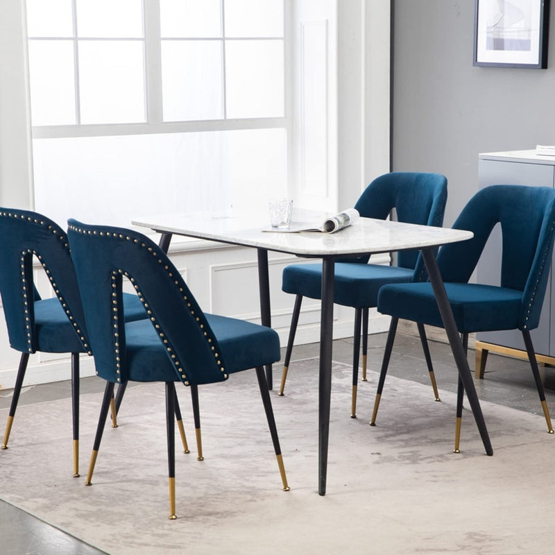 AADEN 2x Velvet Dining chairs with Metal Legs-Blue Emete store