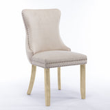 2x Velvet Upholstered Dining Chairs Tufted Wingback Side Chair with Studs Trim Solid Wood Legs for Kitchen - Emete Store