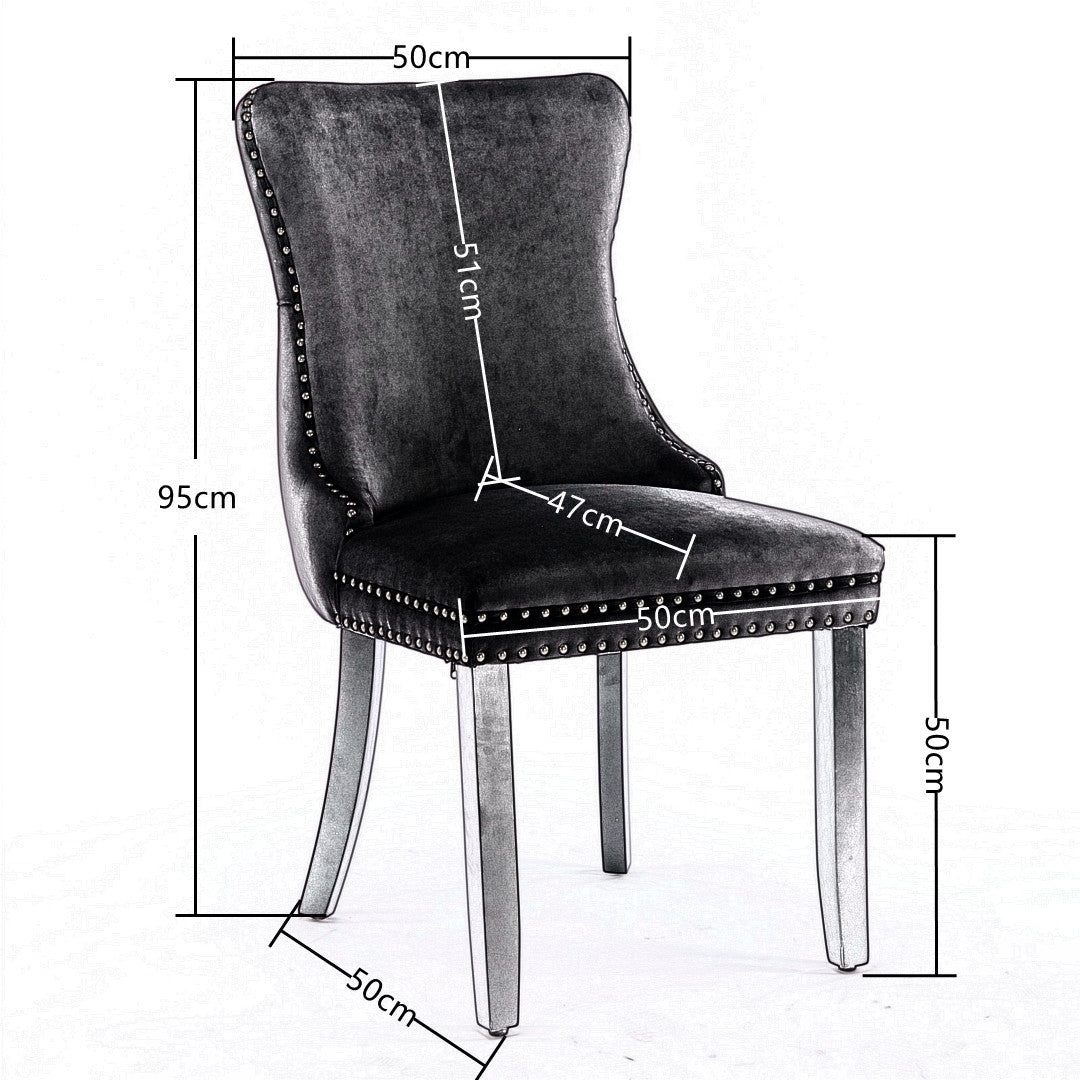 2x Velvet Upholstered Dining Chairs Tufted Wingback Side Chair with Studs Trim Solid Wood Legs for Kitchen - Emete Store