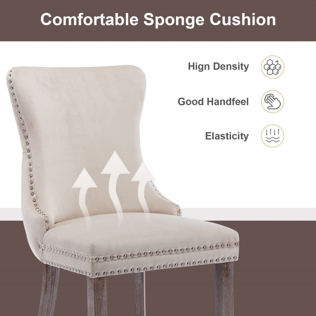 2x Velvet Upholstered Dining Chairs Tufted Wingback Side Chair with Studs Trim Solid Wood Legs for Kitchen - Emete Store