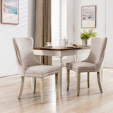 2x Velvet Upholstered Dining Chairs Tufted Wingback Side Chair with Studs Trim Solid Wood Legs for Kitchen - Emete Store