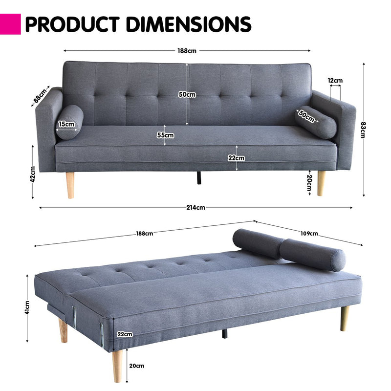 Sarantino Madison Sofa Bed Lounge Couch Futon Furniture Home Dark Grey Linen Suite Emete store