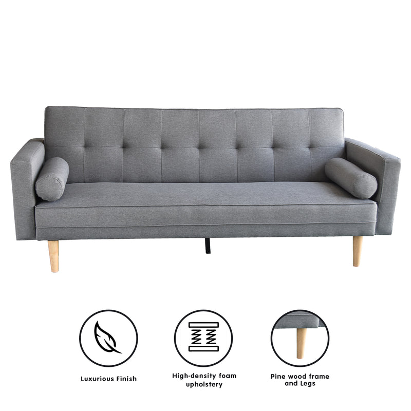 Sarantino Madison Sofa Bed Lounge Couch Futon Furniture Home Light Grey Linen Suite - Emete Store