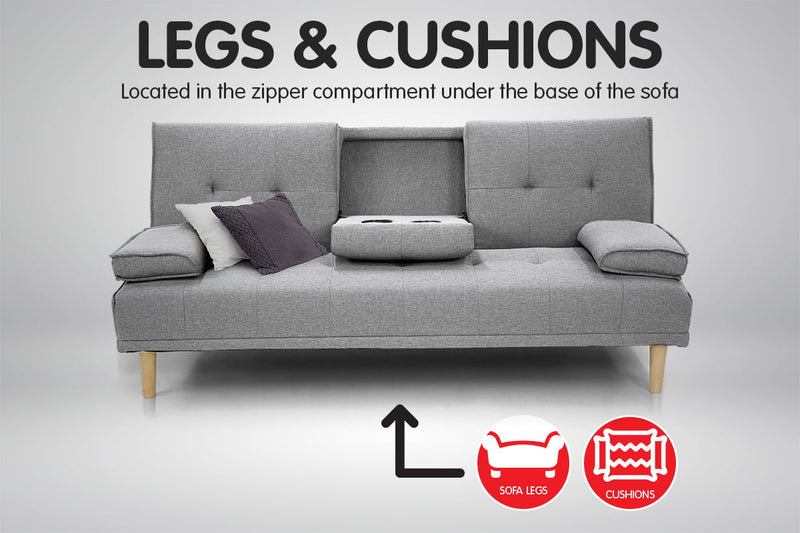 Sarantino Rochester Linen Fabric Sofa Bed Lounge Couch Futon Furniture Suite - Light Grey Emete store