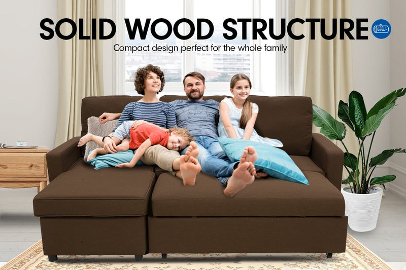 Sarantino Corner Sofa Linen Lounge Couch L-shaped Modular Furniture Chaise Brown Emete store