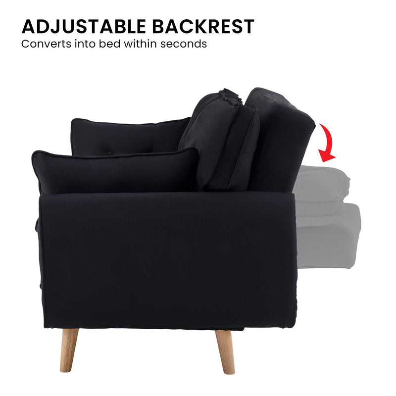 Sarantino 3 Seater Modular Linen Fabric Sofa Bed Couch Futon Suite - Black Emete store