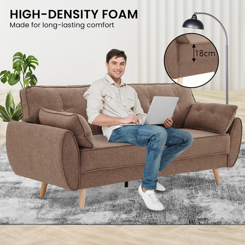 Sarantino 3 Seater Modular Linen Fabric Sofa Bed Couch Futon Suite - Brown Emete store