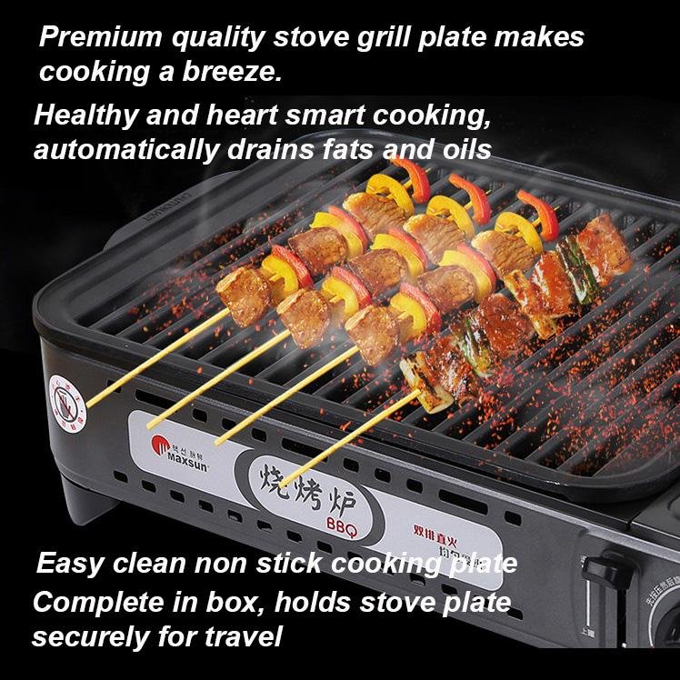 Portable Gas BBQ Stove with PRO Grill Plate Outdoor Barbecue Cooking Burner Kit Butane Camping Emete store