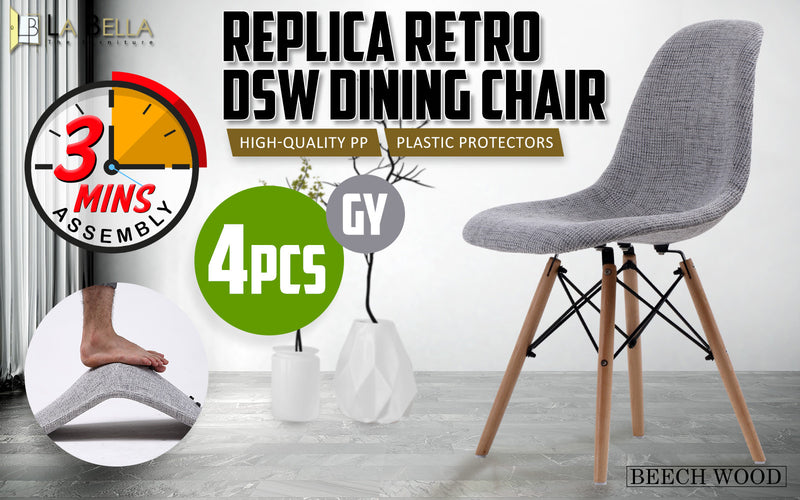 La Bella 4 Set Grey Retro Dining Cafe Chair DSW Fabric