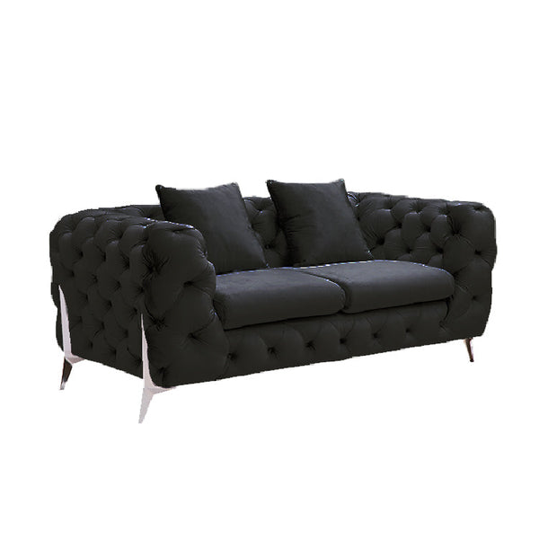 Grand Tufted Lounge - Black Velvet - Silver Legs - Emete Store