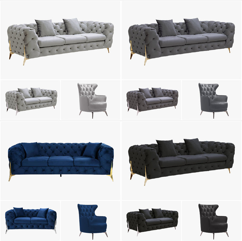 Grand Tufted Lounge - Black Velvet - Silver Legs - Emete Store