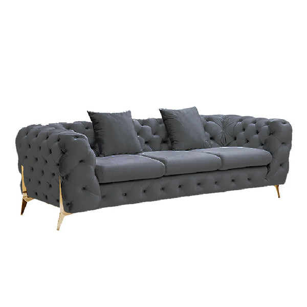 Grand Tufted Lounge - Dark Grey Velvet - Gold Legs - Emete Store