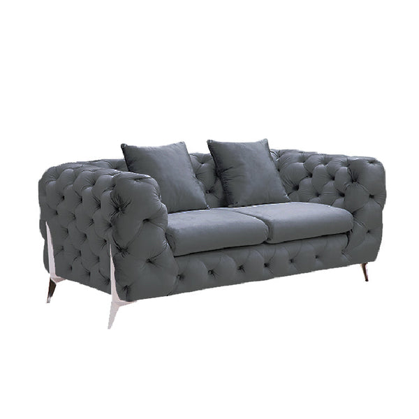 Grand Tufted Lounge - Dark Grey Velvet - Silver Legs - Emete Store