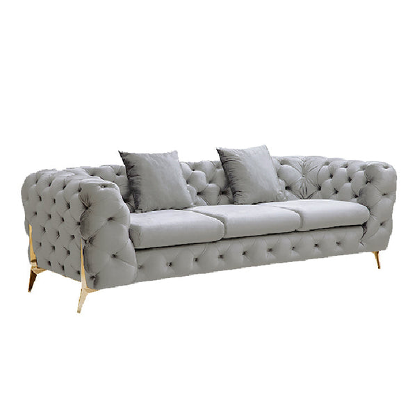 Grand Tufted Lounge - Light Grey Velvet - Gold Legs - Emete Store