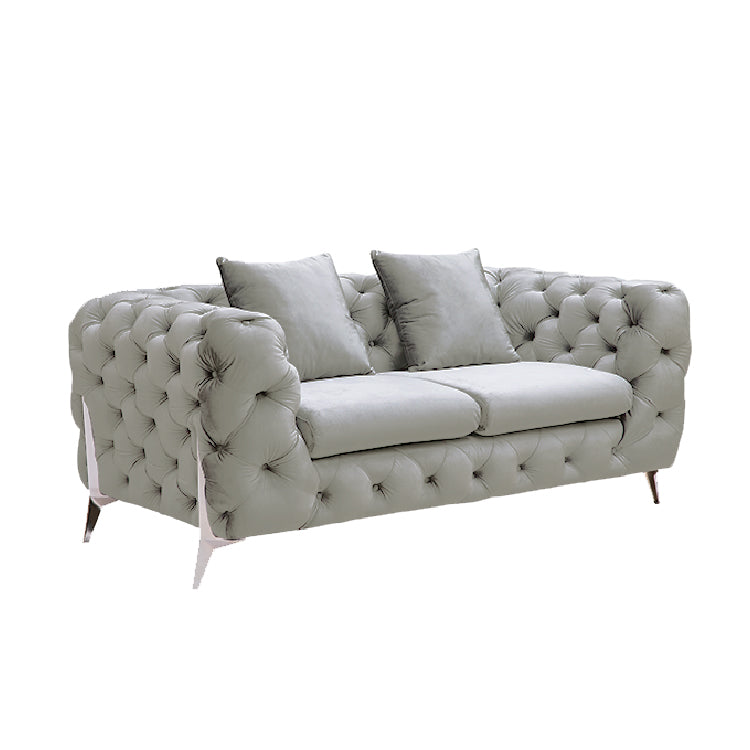 Grand Tufted Lounge - Light Grey Velvet - Silver Legs - Emete Store