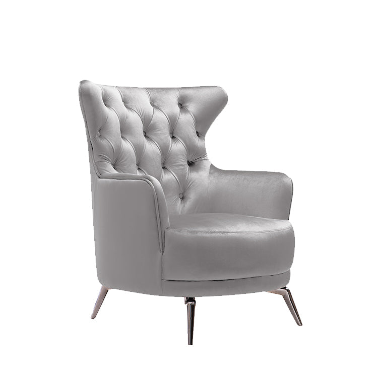 Grand Tufted Lounge - Light Grey Velvet - Silver Legs - Emete Store