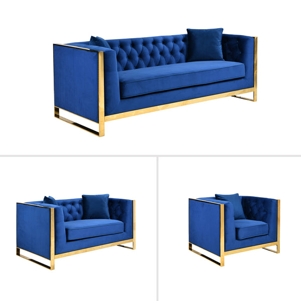 William Lounge - Blue Velvet - Gold Trims - Emete Store