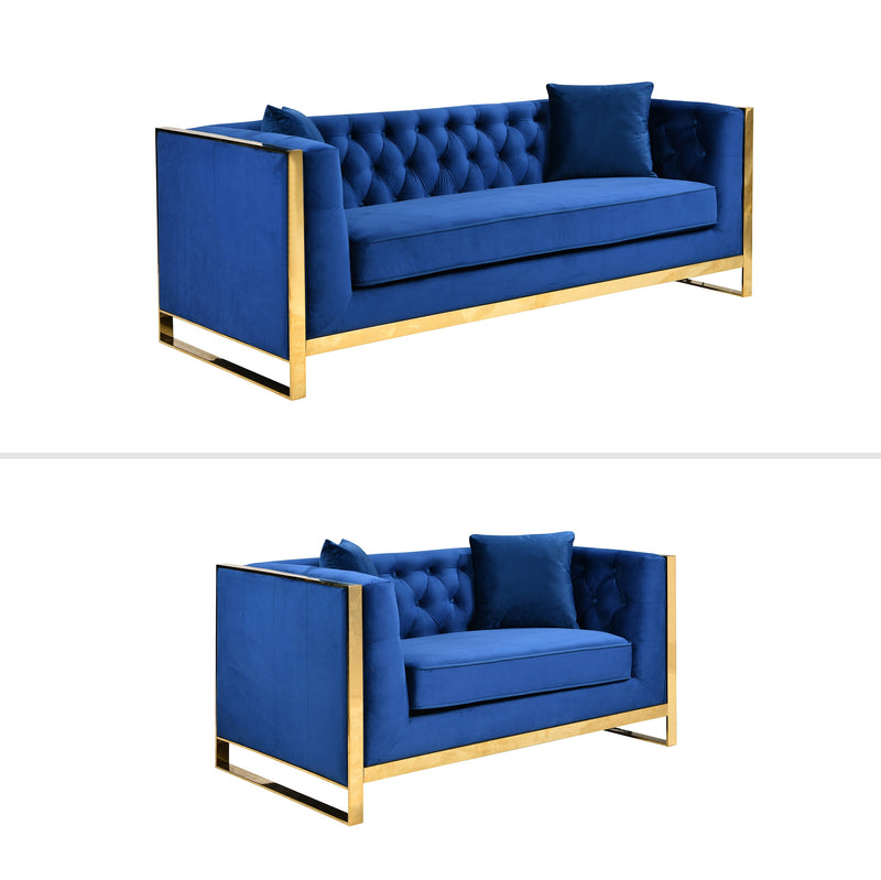 William Lounge - Blue Velvet - Gold Trims - Emete Store