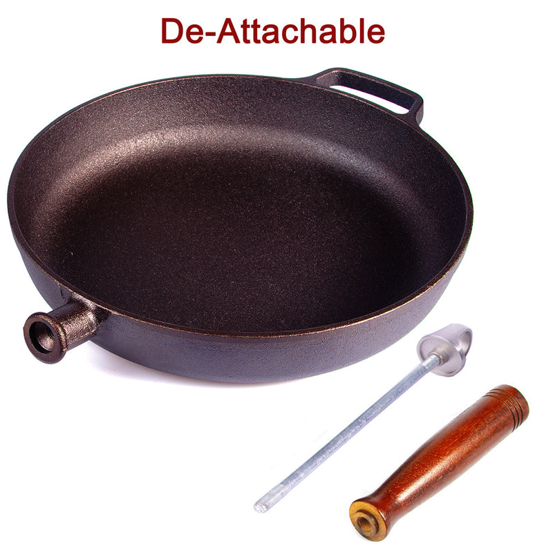 Pre-Seasoned 29cm Cast Iron Fry Pan Cookware Heat-Resistant Wooden Handle Emete store