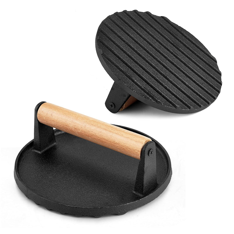 Heavy Duty Round Cast Iron Grill Burger Press Pre-Seasoned Steak - Emete Store