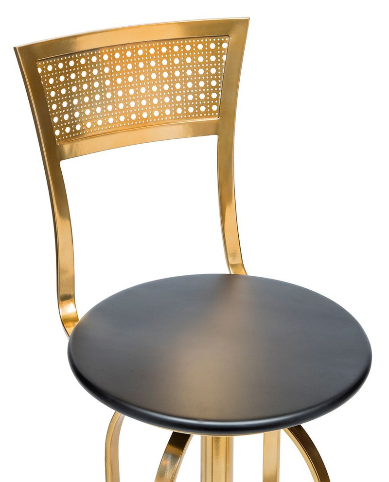 Gold Black Swivel Kitchen Bar Stool Chair with High Back in Netted Design Frame Emete store