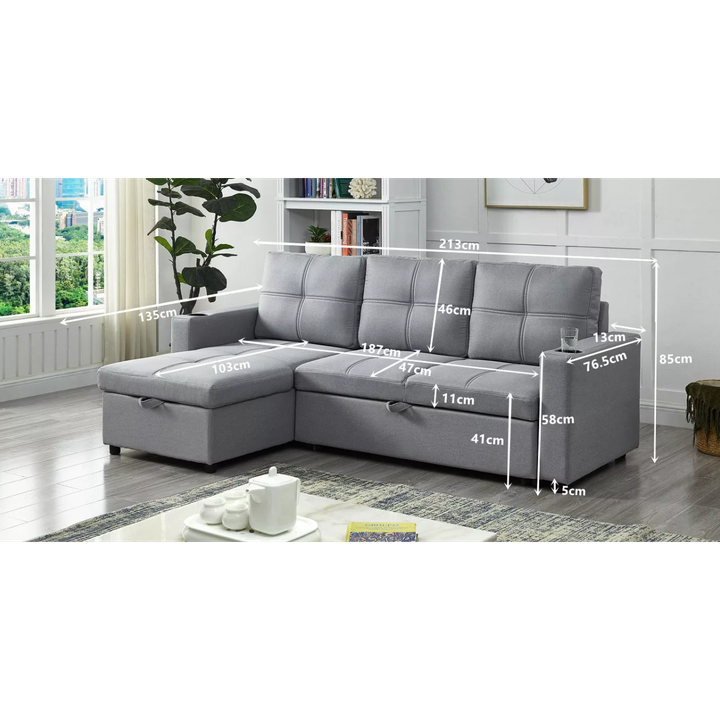 Georgia Sofa Bed Couch Lounge Modular Corner 3 Seat Rev - Light Grey Emete store