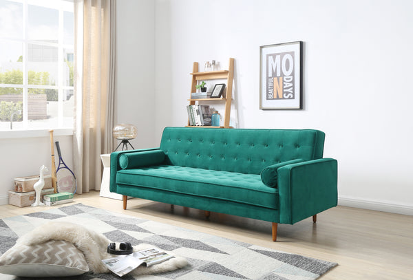 Sofa Bed 3 Seater Button Tufted Lounge Set for Living Room Couch in Velvet Green Colour Emete store