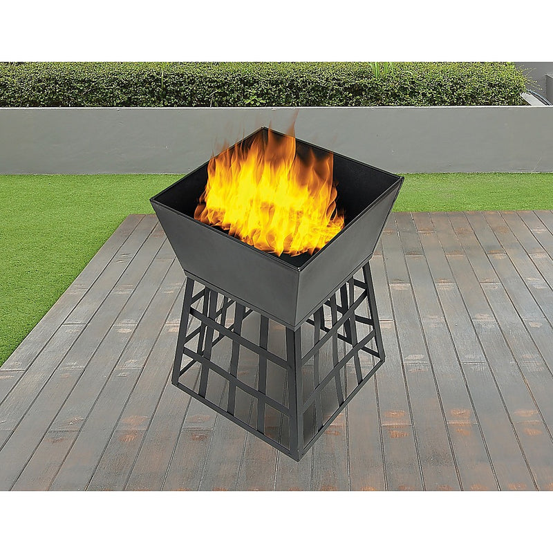 Black Fire Pit Square Log Patio Garden Heater BBQ Camping