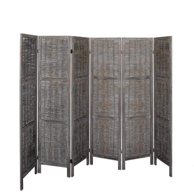 Levede 6 Panels Room Divider Screen Privacy Rattan Timber Fold Woven Grey - Emete Store