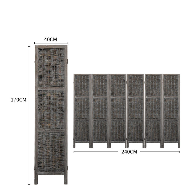 Levede 6 Panels Room Divider Screen Privacy Rattan Timber Fold Woven Grey Idropship