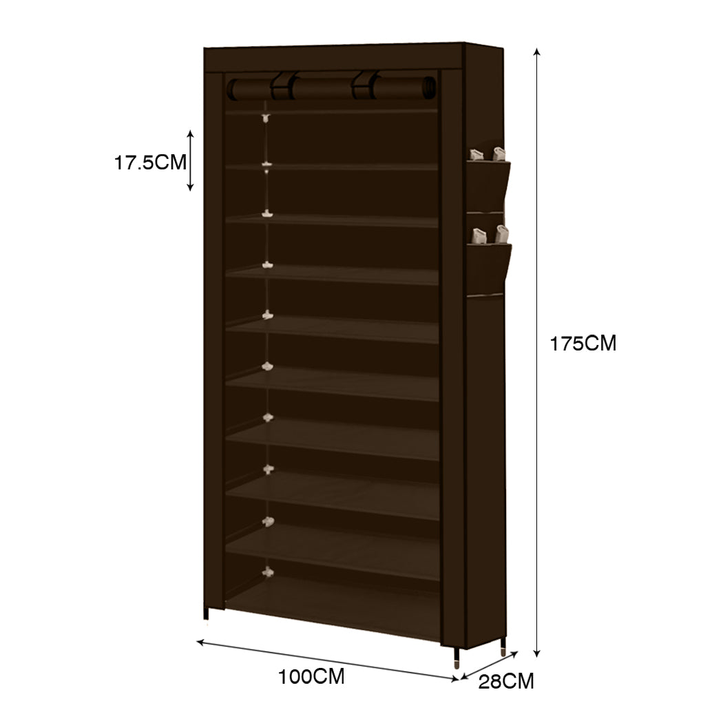 2X Levede Shoe Rack Storage Cabinet Cube DIY Organiser 10 Tier Organizer Brown - Emete Store