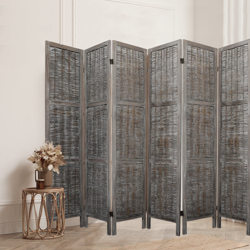 Levede 6 Panels Room Divider Screen Privacy Rattan Timber Fold Woven Grey Idropship